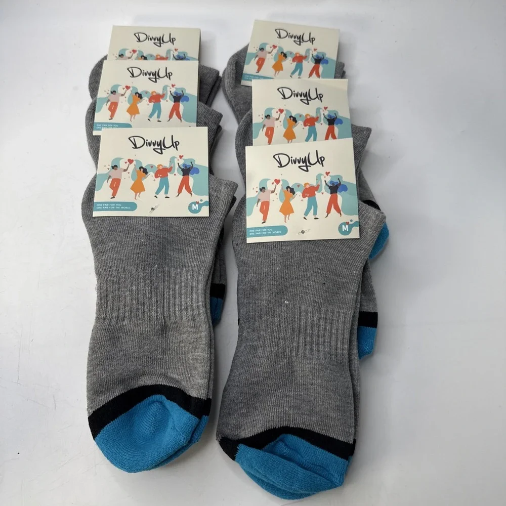 Divvy Up No show socks size M Womens 5-10 Mens 4-9 New  6 pairs Gray and Blue